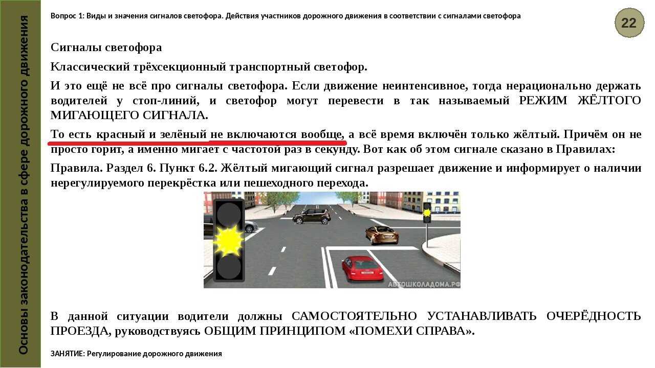 Режимы работы светофоров (сколько горит желтый, мигает зеленый)